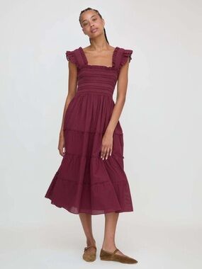 Hill House The Ellie Nap Dress in Burgundy Shadow Stripe